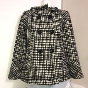 Urban Behaviour Star Plaid Black & White Pea Coat